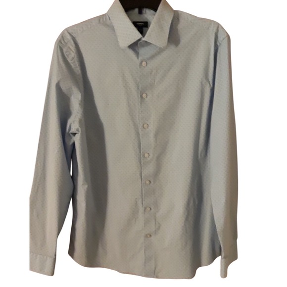 EXPRESS SLIM 1MX Blue Shirt Dot Pattern Long Sleeve Button Down Mens Large EUC - Picture 1 of 10